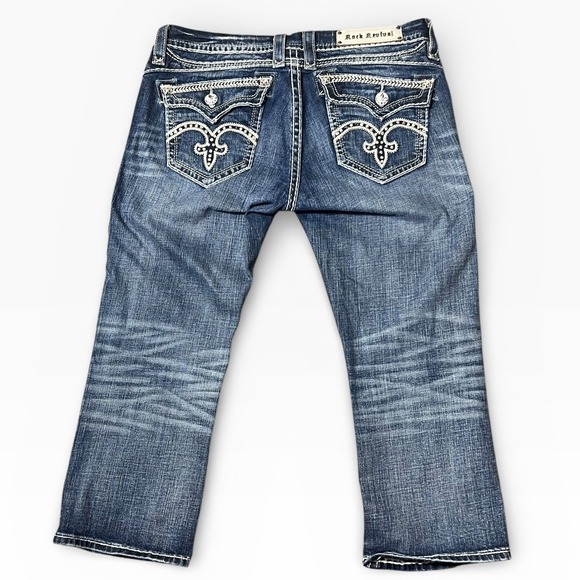 Rock Revival Sasha Capri Jeans Size 31 Bling Flap Pocket Stretch Boho Chic Style - Picture 2 of 11